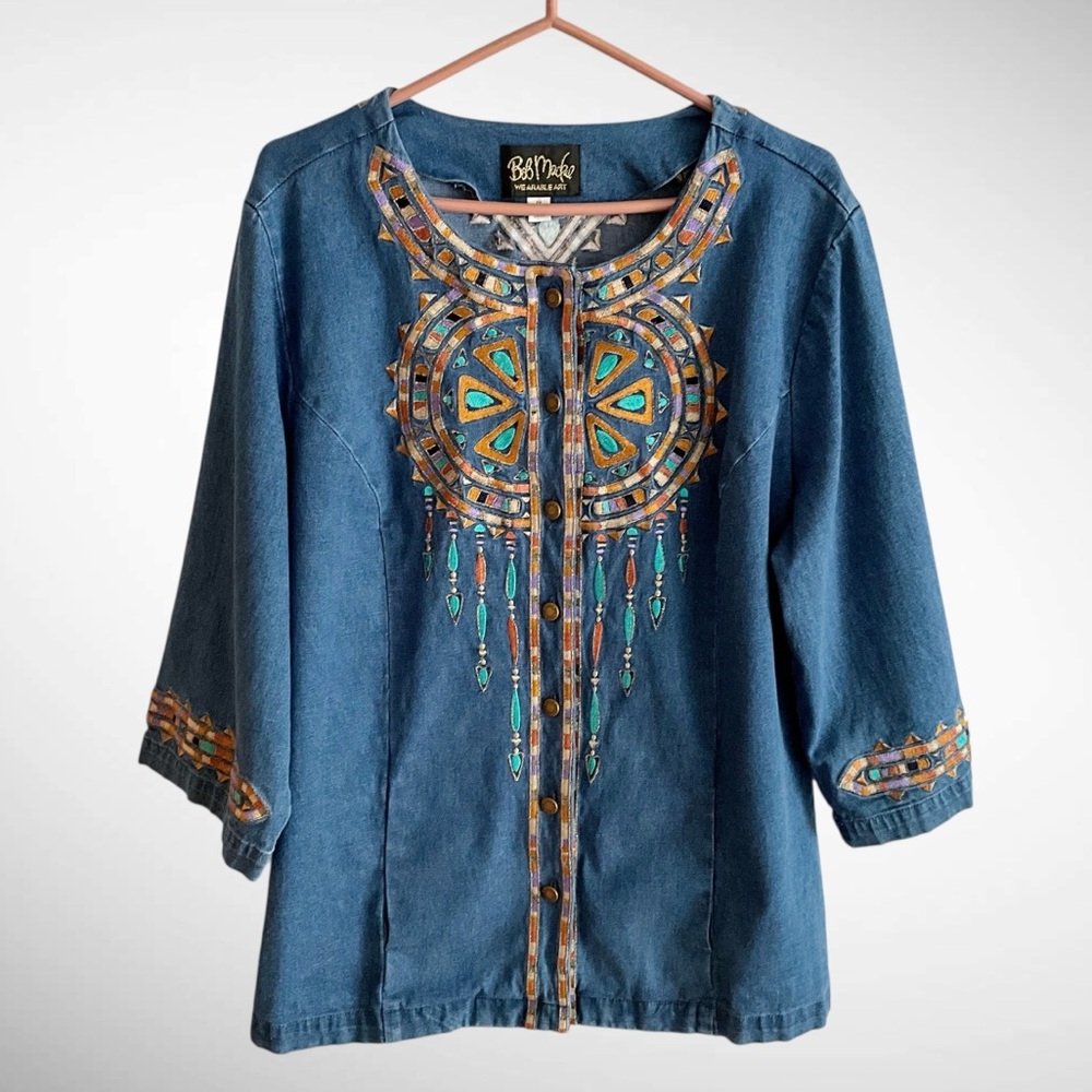 Bob Mackie Wearable Art Dream Catcher Vintage Embroidered Denim Jacket